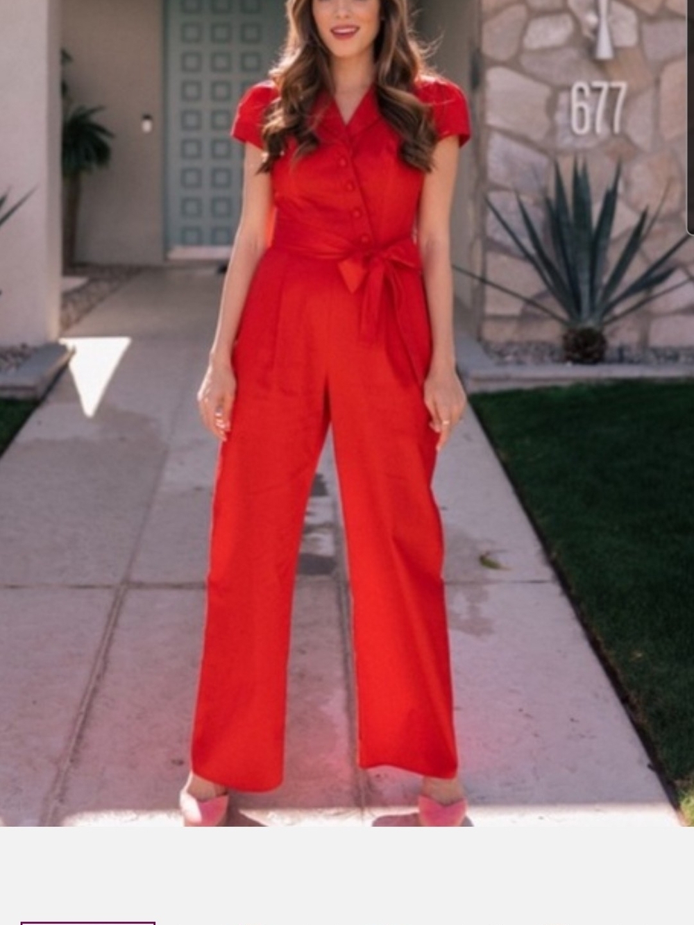 Galmeetsglam Red Short-Sleeve Tie-Waist Jumpsuit